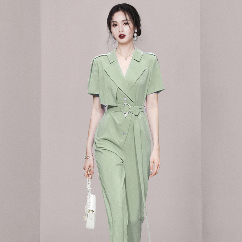 パーティードレス テーラードジャケット風半袖パンツセットアップ