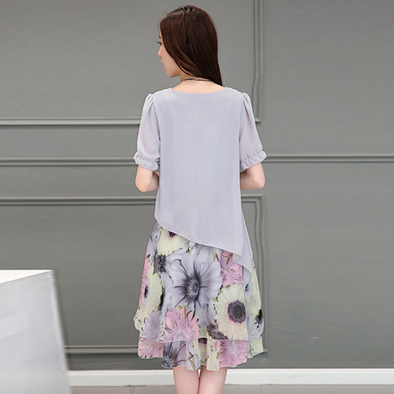 パーティードレス 花柄切替レイヤード風半袖ワンピース