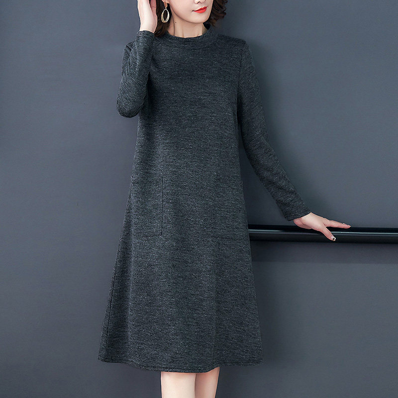 パーティードレス 上品ハイネックニットワンピース長袖ポケット付き