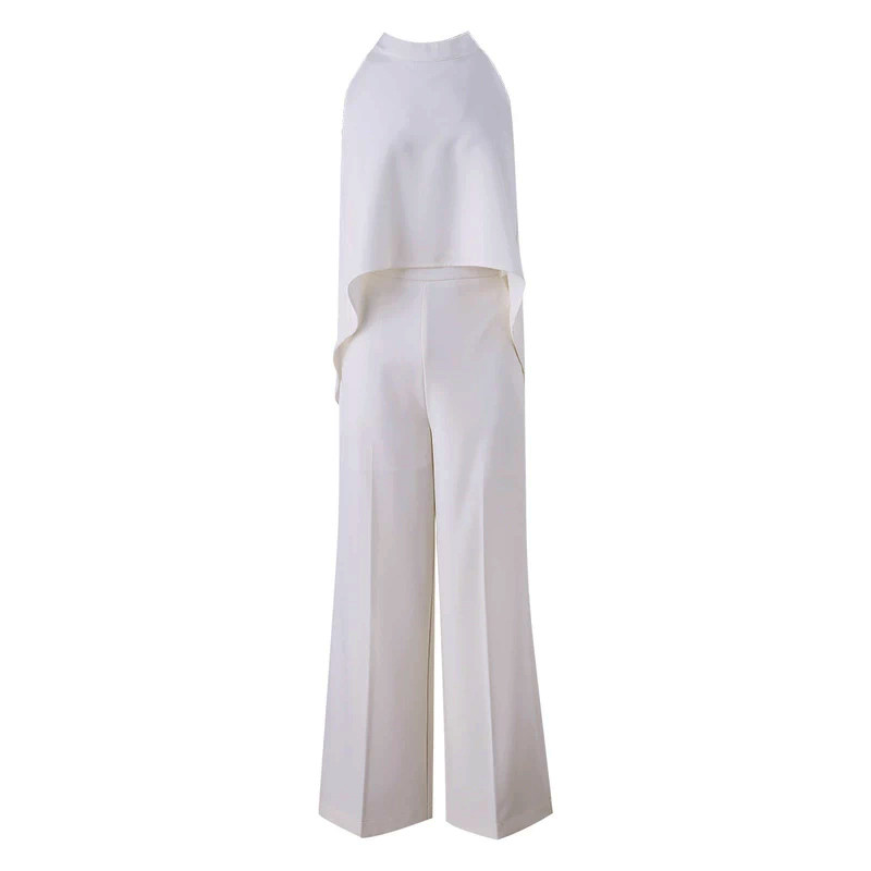 パーティードレス ホルターネックトップスとワイドパンツのセットアップ