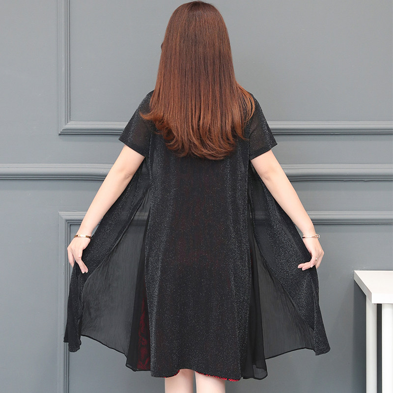 パーティードレス レース柄総柄ワンピースとシアーカーディガンセット