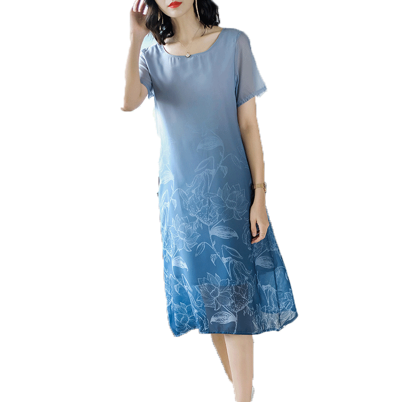 パーティードレス 花柄刺繍シフォン袖切替ゆったりシルエットワンピース