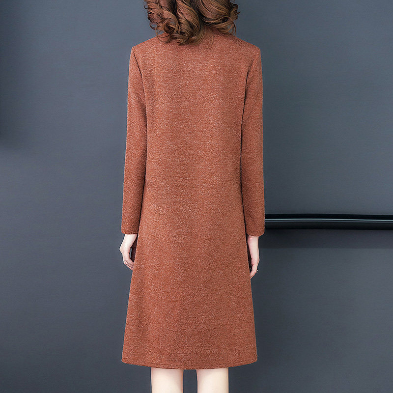 パーティードレス 上品ハイネックニットワンピース長袖ポケット付き