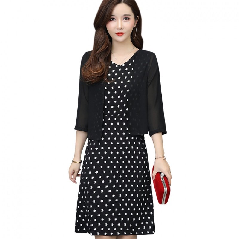 パーティードレス 水玉模様のシフォンジャケット付きワンピース