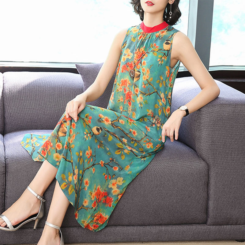 パーティードレス 華やかな花柄ノースリーブシフォンワンピース