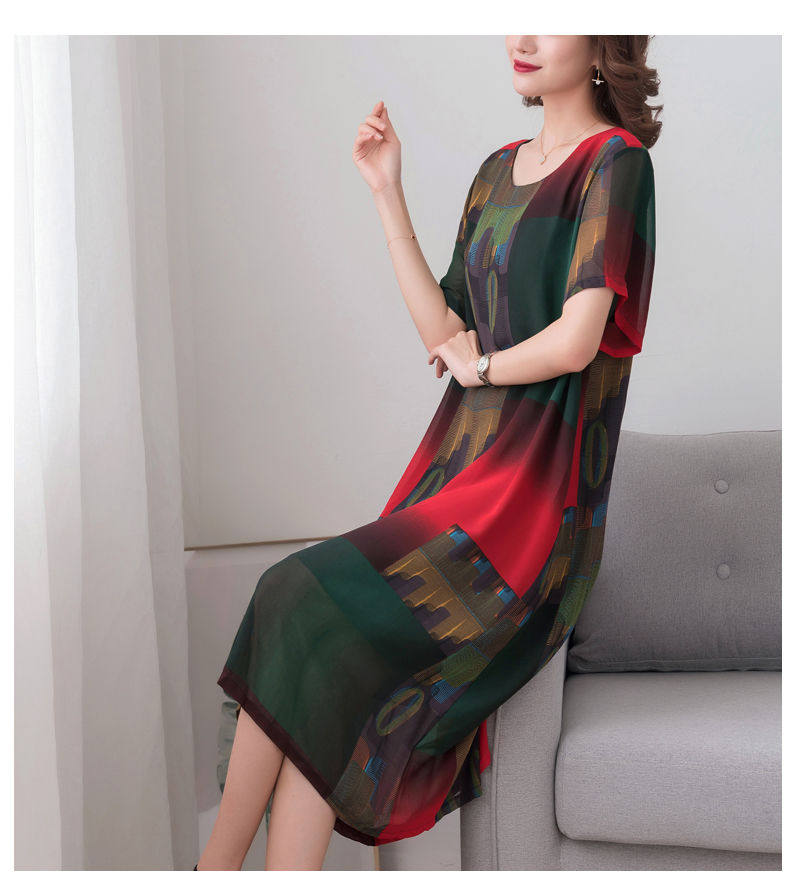 パーティードレス 抽象アート柄シフォン素材ゆったりロング丈ワンピース