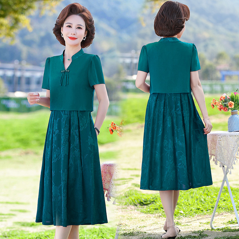 パーティードレス チャイナ風ボタン付き切替セパレート風ワンピース