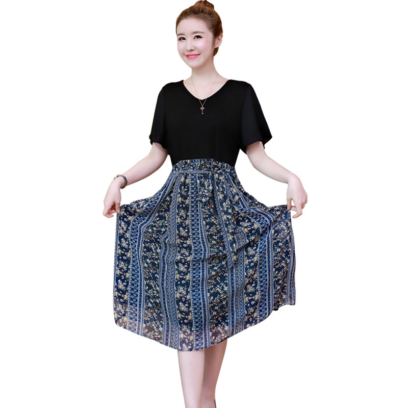 パーティードレス 花柄切替シフォンプリーツミディ丈ワンピース