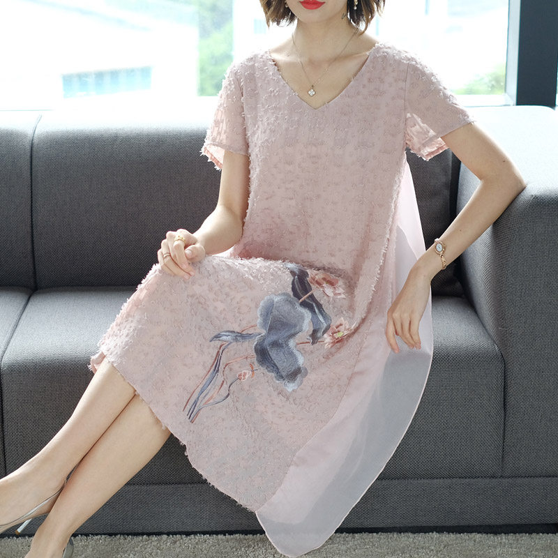 パーティードレス 花鳥刺繍シフォン重ね襟付きワンピース