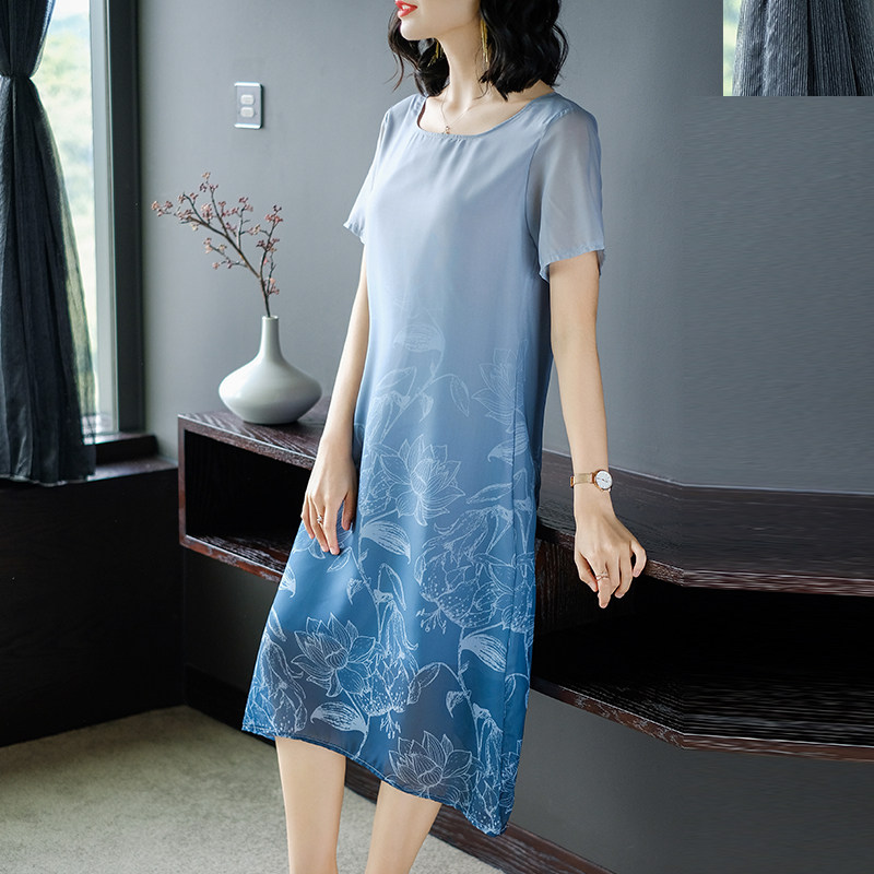 パーティードレス 花柄刺繍シフォン袖切替ゆったりシルエットワンピース