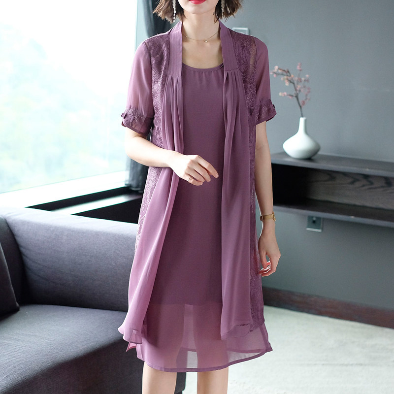 パーティードレス レース刺繍羽織付き上品膝丈ワンピース