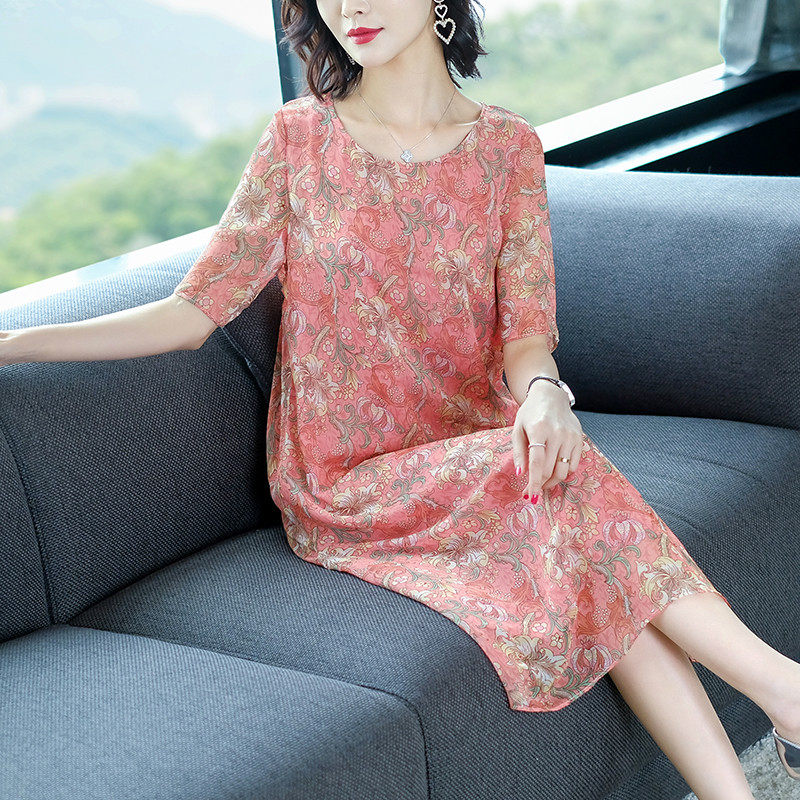 パーティードレス 花柄総レース五分袖膝丈ワンピース