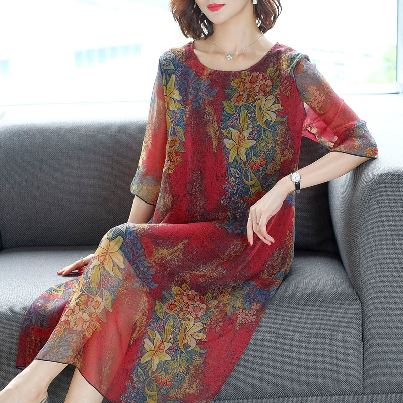 パーティードレス 花柄刺繍シアーチュール七分袖ワンピース