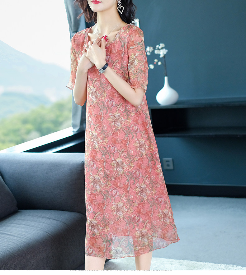 パーティードレス 花柄総レース五分袖膝丈ワンピース