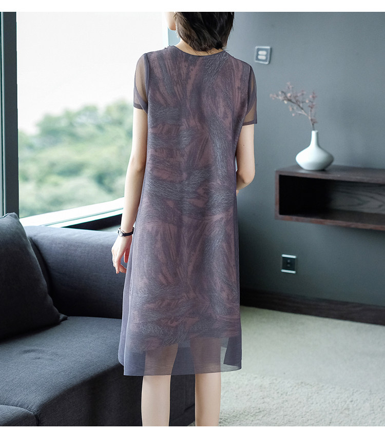 パーティードレス ビジュー襟シフォン半袖ミディ丈ワンピース