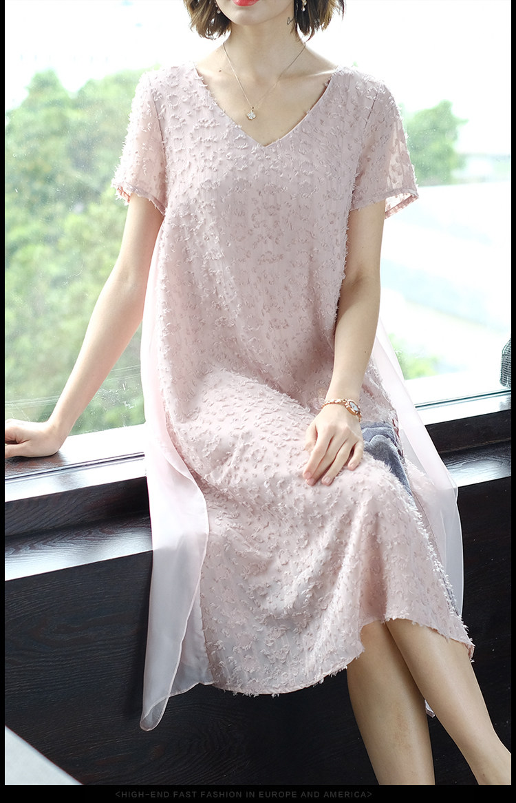 パーティードレス 花鳥刺繍シフォン重ね襟付きワンピース