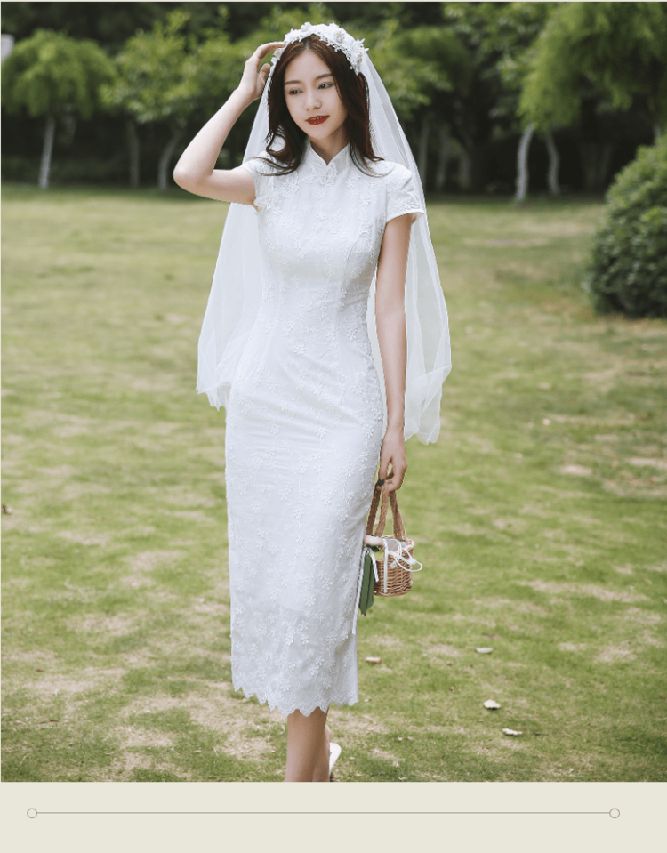 パーティードレス チャイナ襟レースタイトロングワンピース