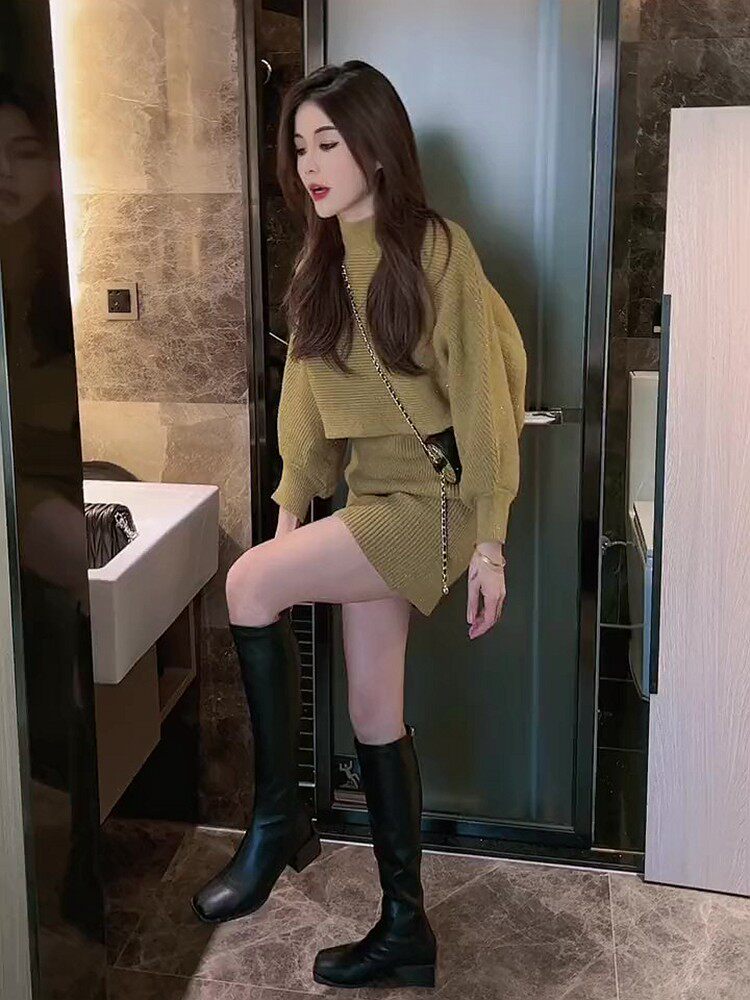 パーティードレス 肩開きニットミニ丈ラメワンピース