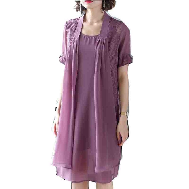 パーティードレス レース刺繍羽織付き上品膝丈ワンピース