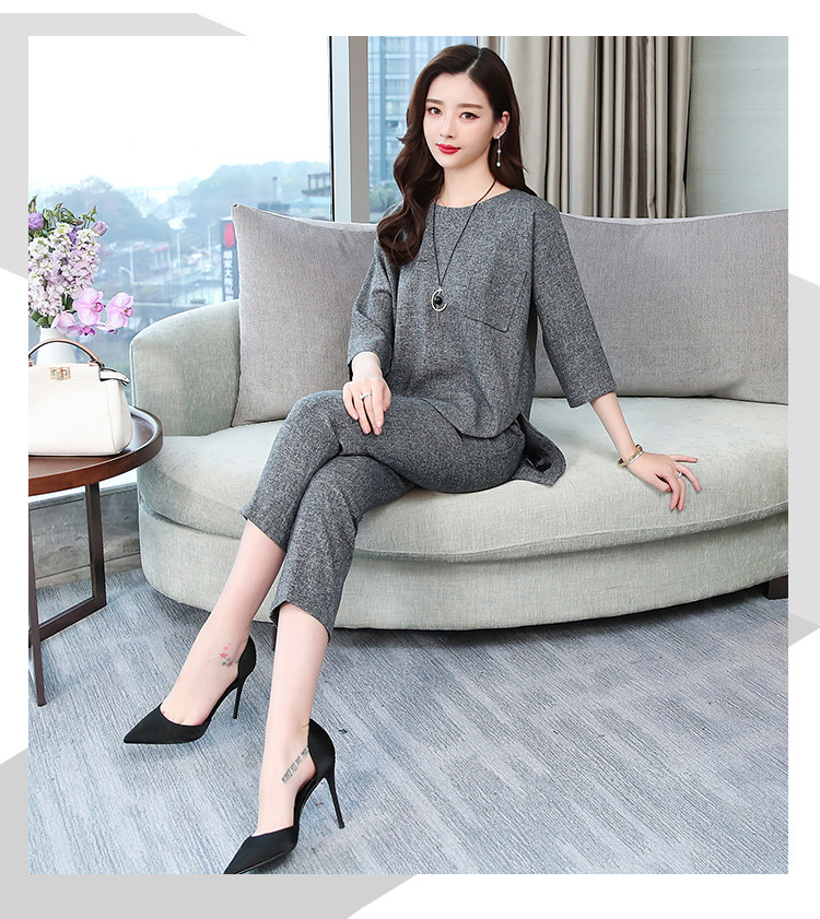 パーティードレス 上品ラメ混七分袖トップスとパンツのセットアップ