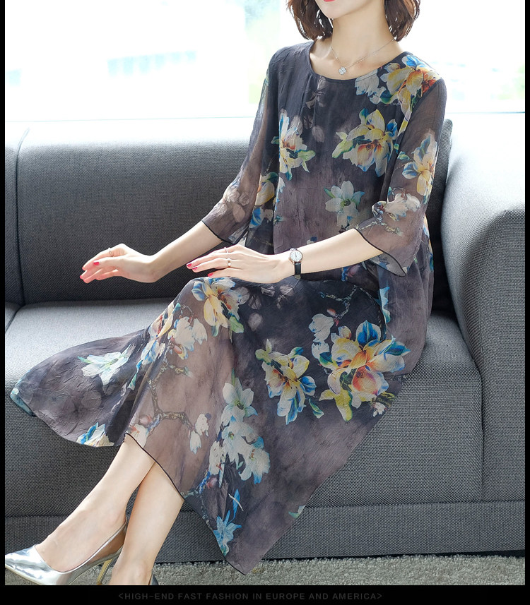 パーティードレス 花柄刺繍シアーチュール七分袖ワンピース