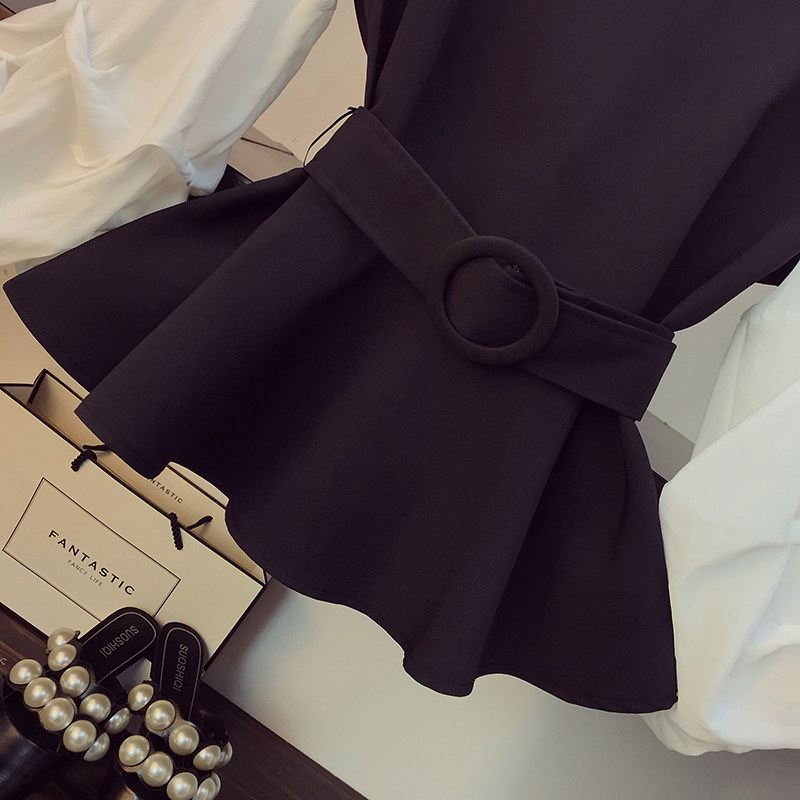 パーティードレス バルーン袖ペプラムトップスとパンツのセットアップ