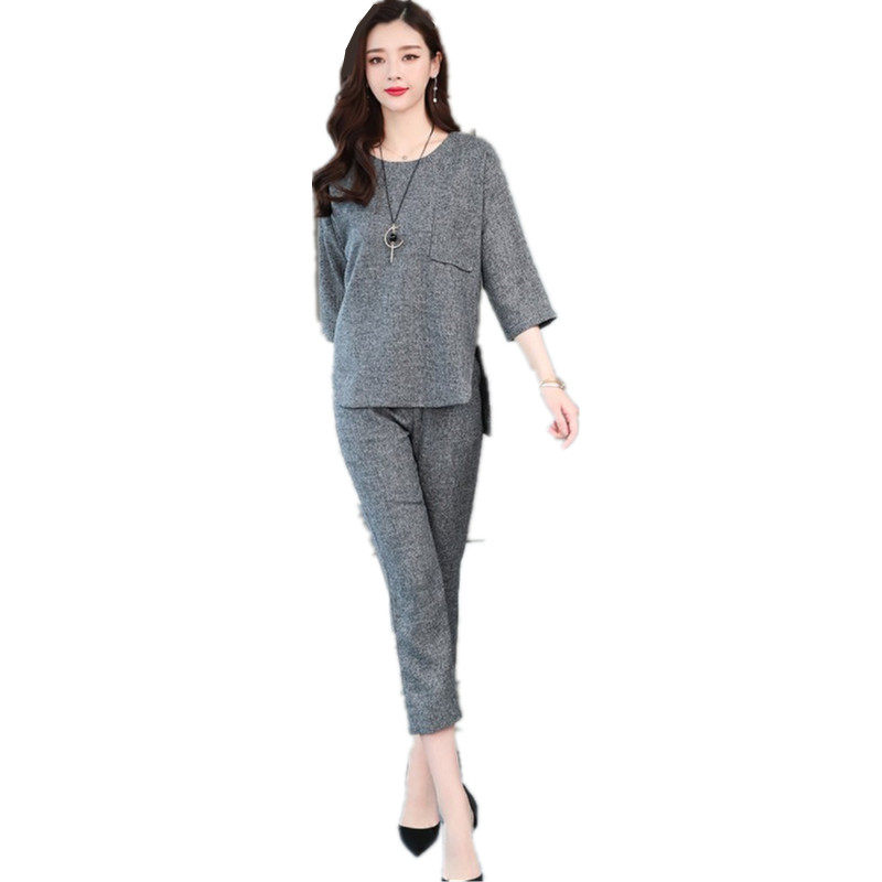 パーティードレス 上品ラメ混七分袖トップスとパンツのセットアップ