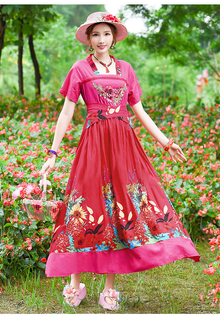 パーティードレス 花柄刺繍エスニック風ロング丈パーティードレス