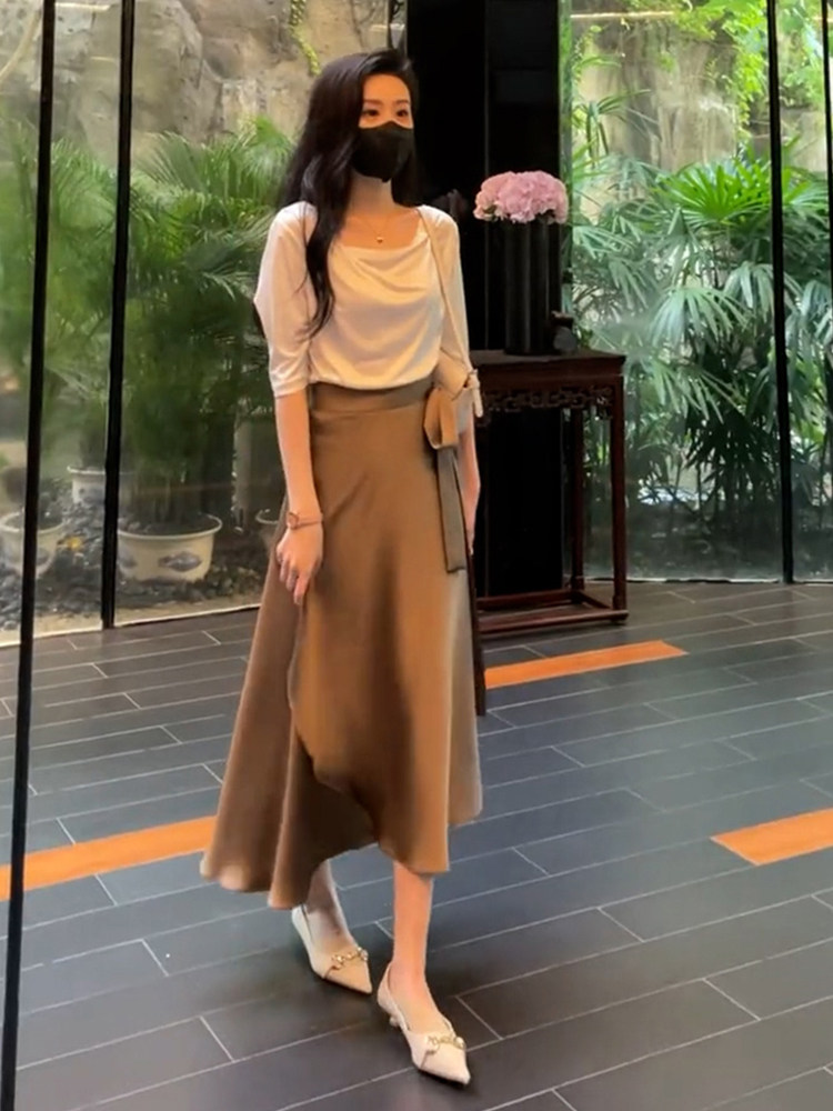 パーティードレス ドレープネックリボン袖フレアスカート切替ワンピース