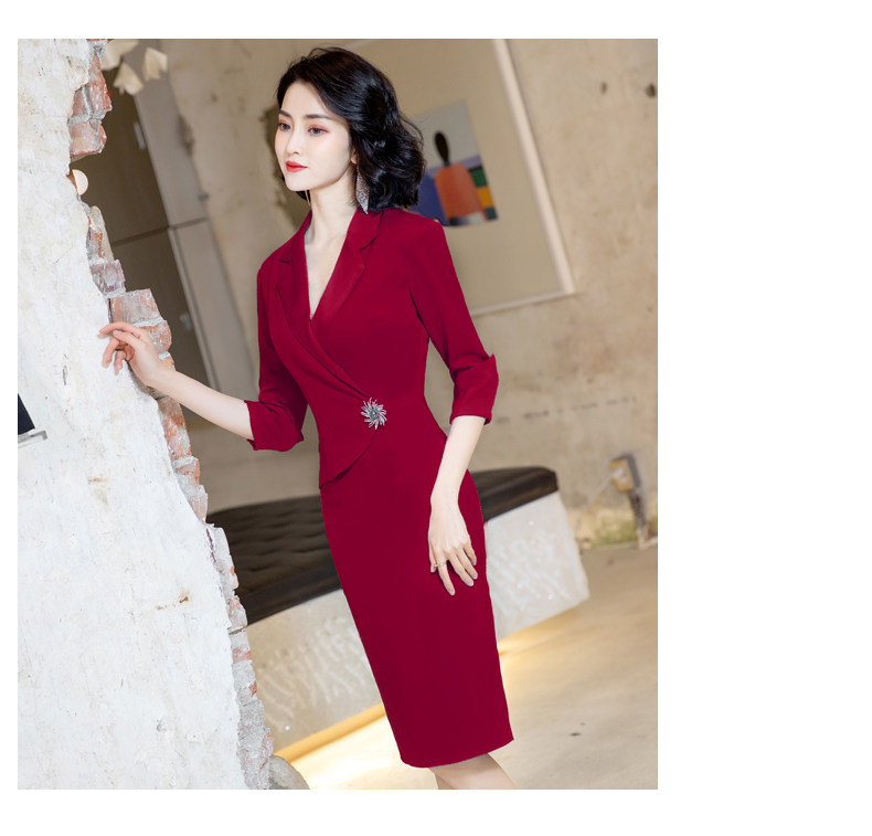 パーティードレス ビジュー付き七分袖カシュクールタイトワンピース