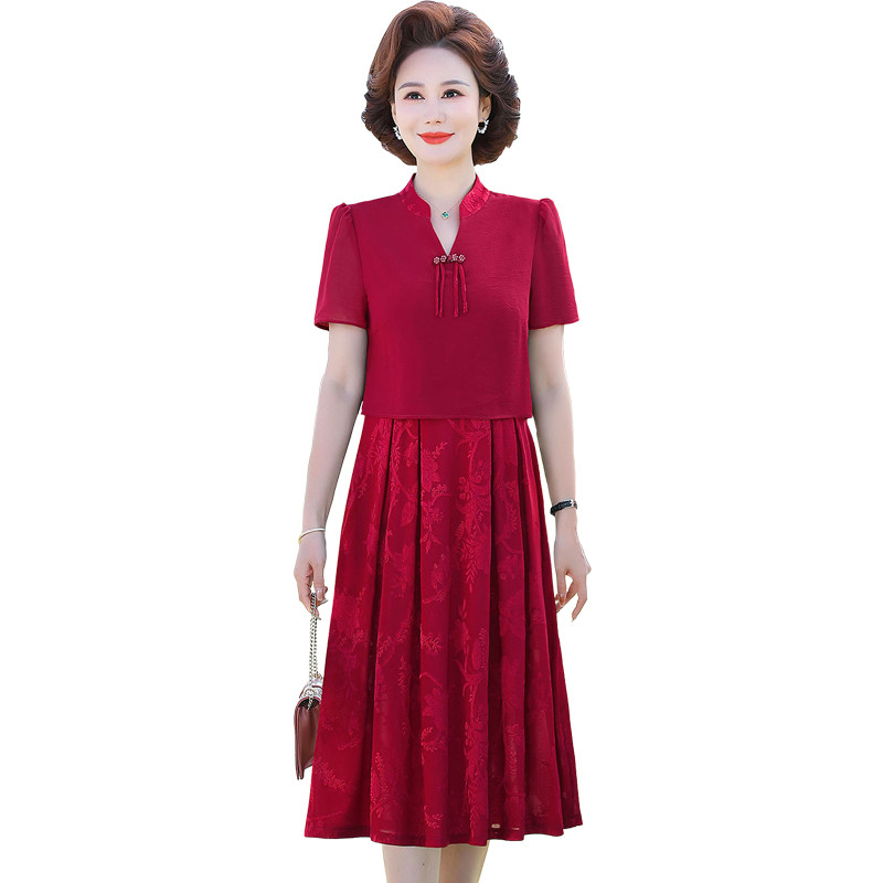 パーティードレス チャイナ風ボタン付き切替セパレート風ワンピース