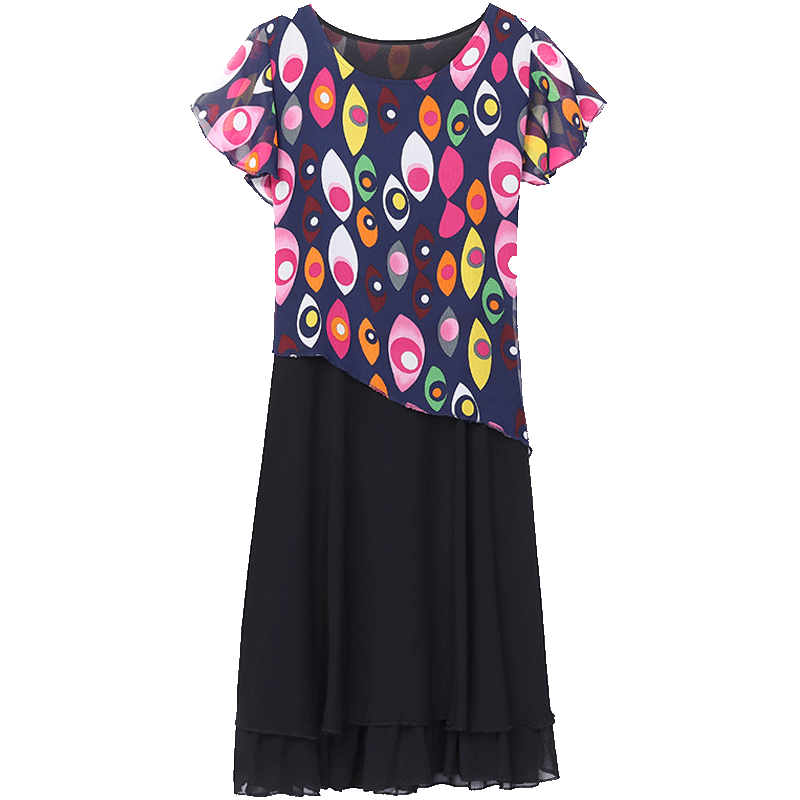 パーティードレス 幾何学模様トップス切替フレアスカートワンピース