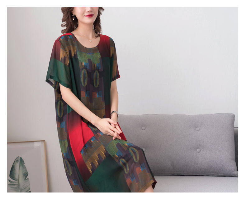 パーティードレス 抽象アート柄シフォン素材ゆったりロング丈ワンピース