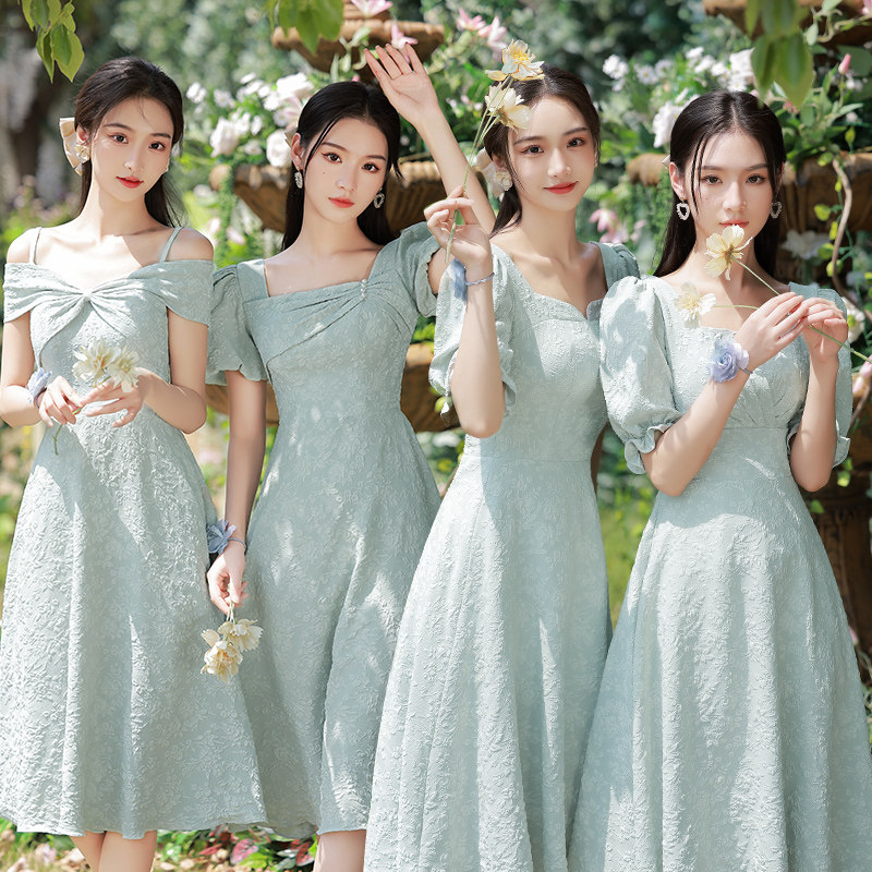 パーティードレス 花柄刺繍レース袖デザイン選べるミモレ丈ワンピース