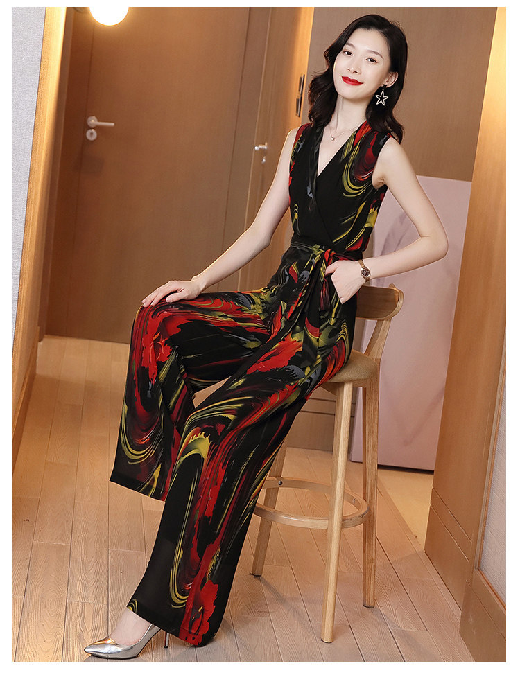 パーティードレス アート柄ノースリーブロング丈ワンピース