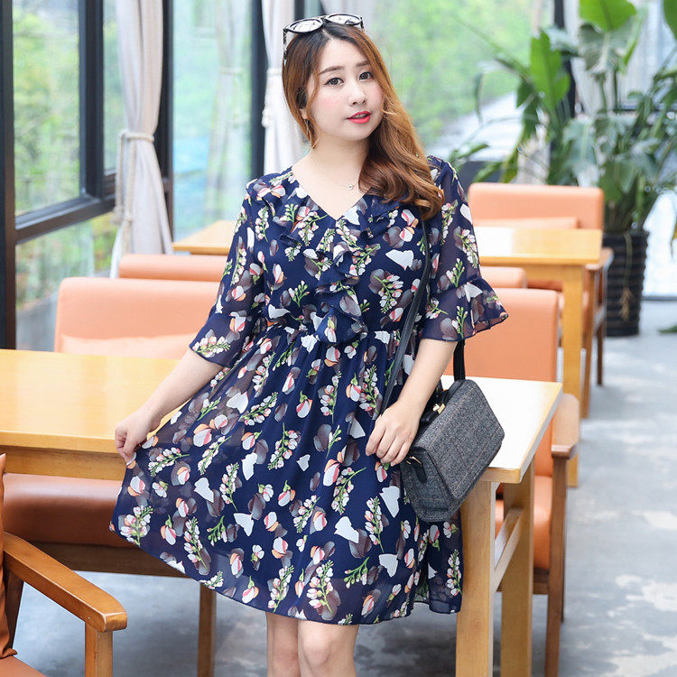 パーティードレス 花柄シフォンフリル袖ウエスト切替ワンピース