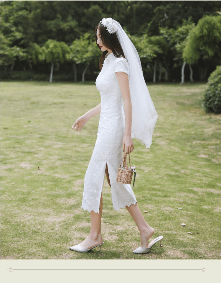 パーティードレス チャイナ襟レースタイトロングワンピース