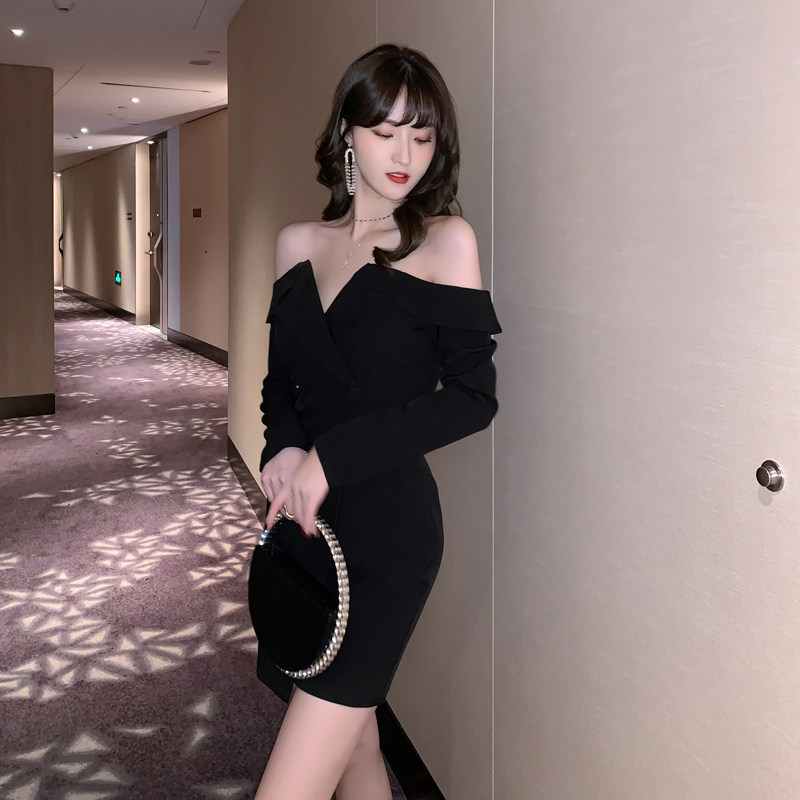 パーティードレス オフショルダー長袖タイトミニワンピース