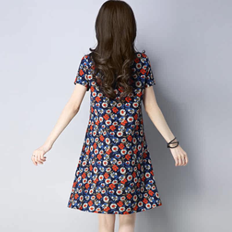 パーティードレス 華やか小花柄半袖フレアワンピース