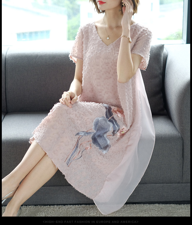 パーティードレス 花鳥刺繍シフォン重ね襟付きワンピース