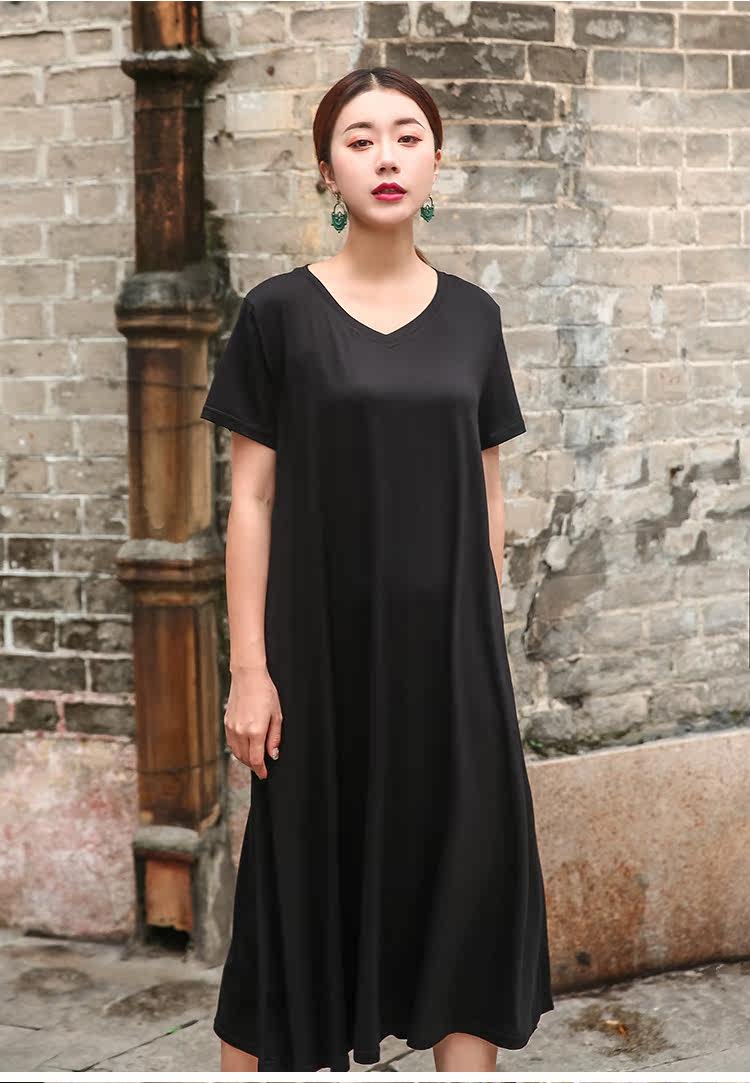 パーティードレス ゆったり半袖Vネックミディ丈ワンピース