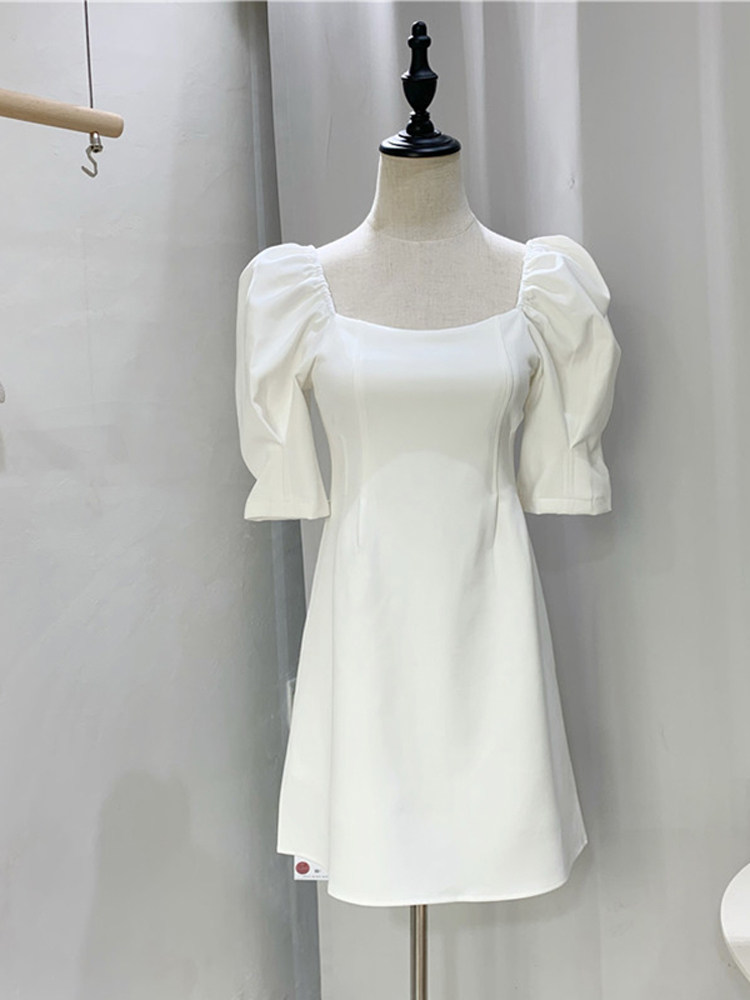 パーティードレス パフスリーブスクエアネックミニ丈ワンピース