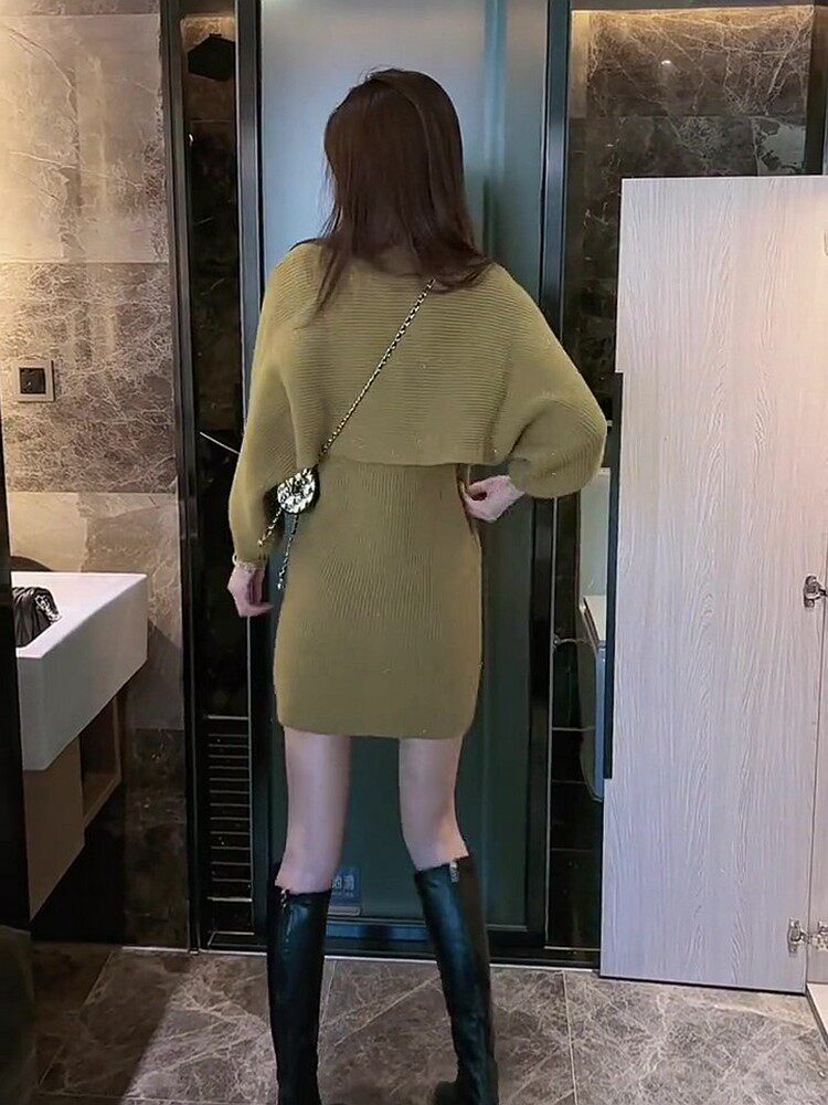 パーティードレス 肩開きニットミニ丈ラメワンピース