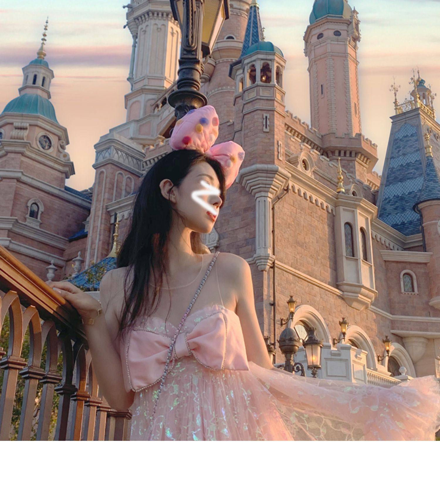 パーティードレス 大きなリボンとスパンコール輝く姫系チュールワンピース