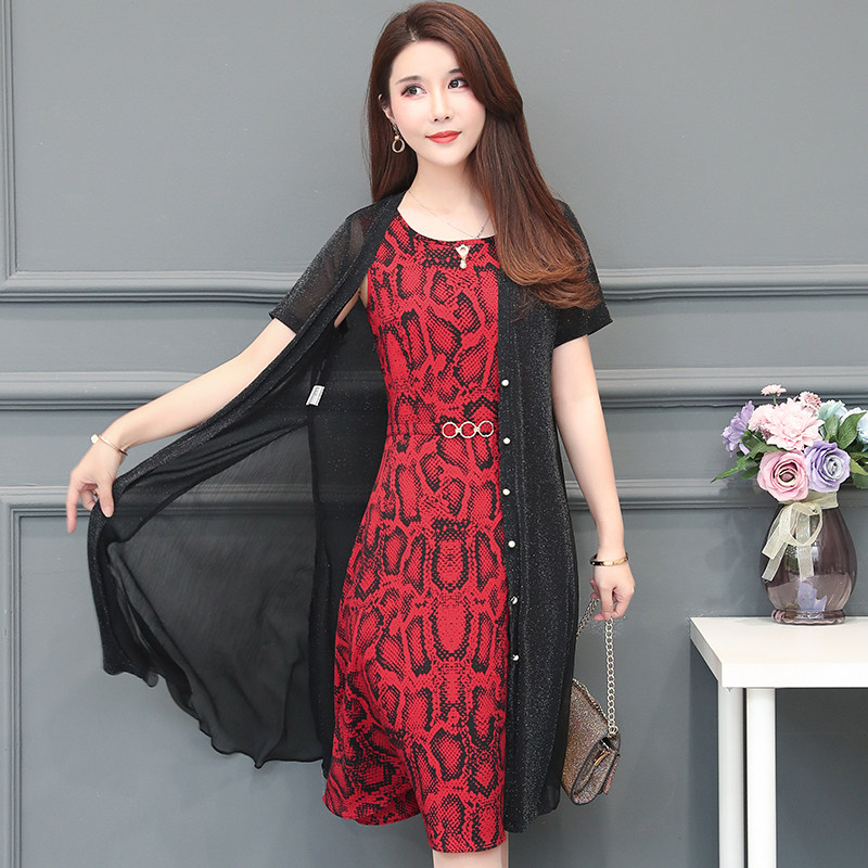 パーティードレス レース柄総柄ワンピースとシアーカーディガンセット