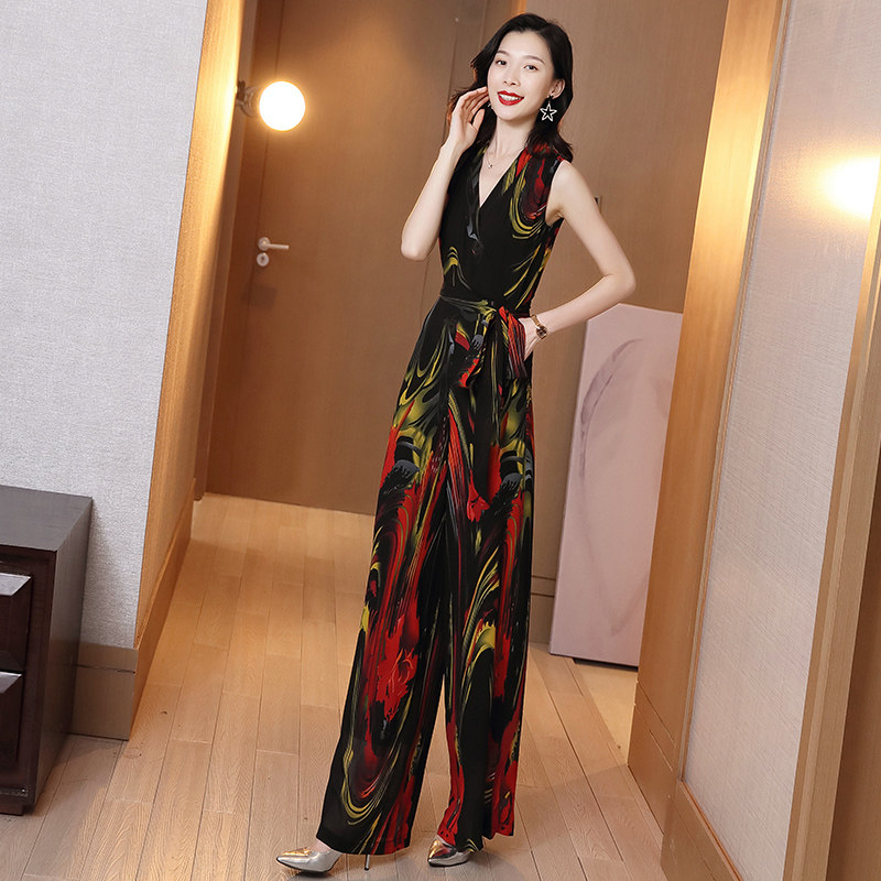 パーティードレス アート柄ノースリーブロング丈ワンピース