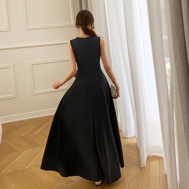 パーティードレス サイドリボンドレープノースリーブロング丈ワンピース