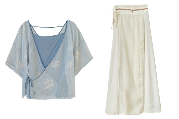 パーティードレス 花柄シフォンブラウス重ね着風ハイウエストワンピース