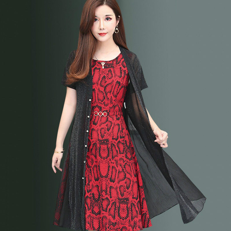 パーティードレス レース柄総柄ワンピースとシアーカーディガンセット