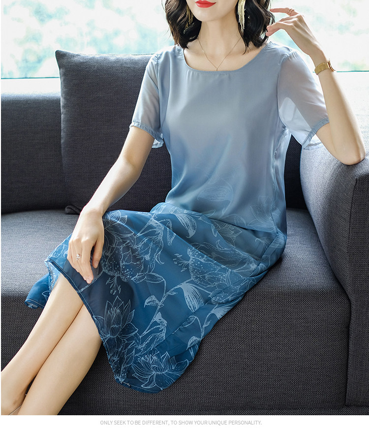 パーティードレス 花柄刺繍シフォン袖切替ゆったりシルエットワンピース